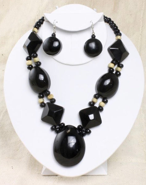 Obsidian Beaded Necklace Set